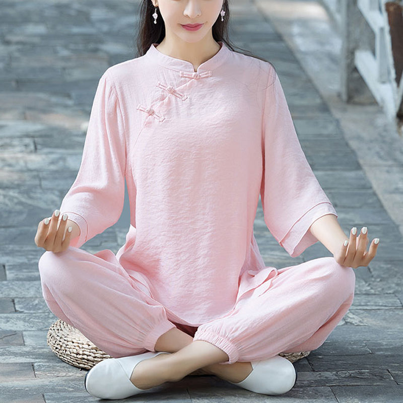 Handcrafted Cotton Linen Relaxed Meditation Tai Chi Two-Piece Set