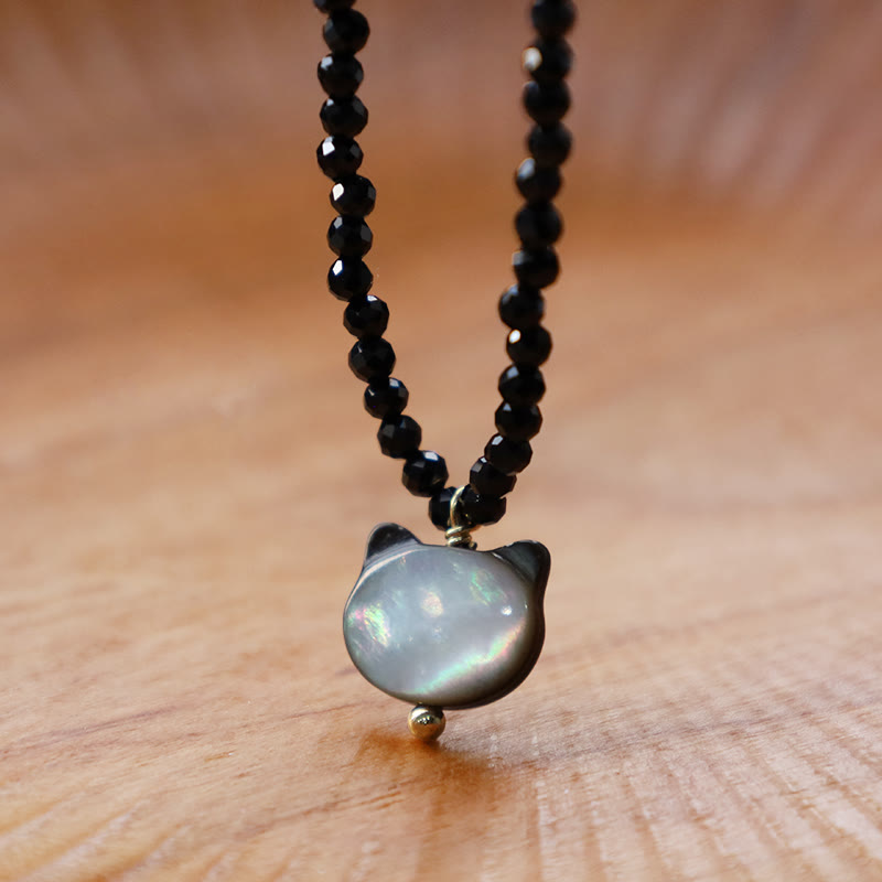 Black Spinel Cute Cat Motivate Choker Necklace