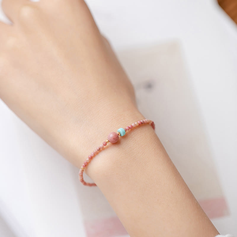 14K Gold Plated Natural Rhodonite Loving Energy Chain Bracelet