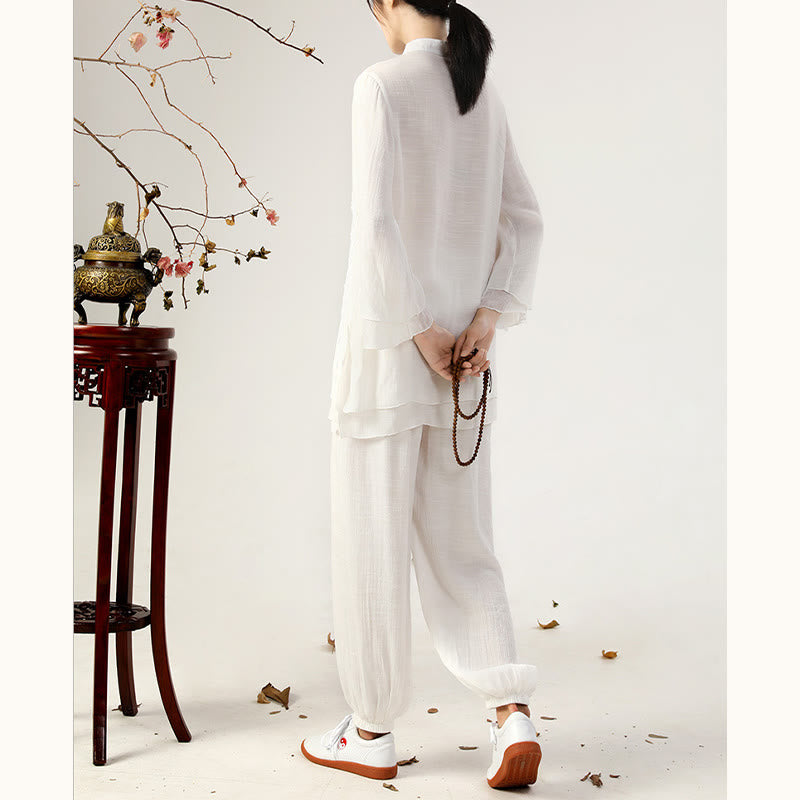 Cotton-Linen Frog-Button Meditation and Tai Chi Two-Piece Set