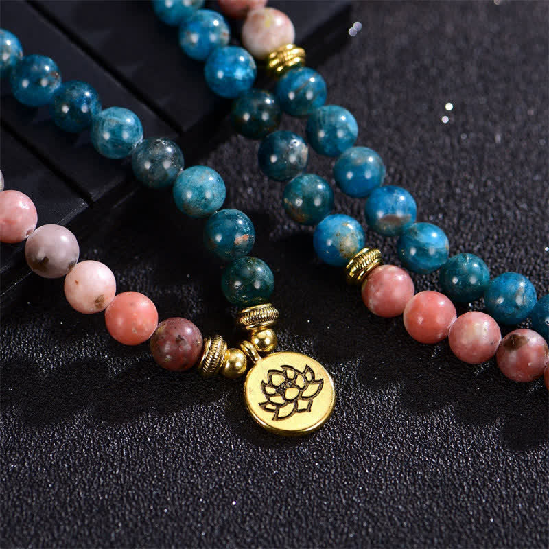 Lazurite Picasso Jasper Amazonite Rhodonite Apatite Positive Lotus Prayer Bead Bracelet