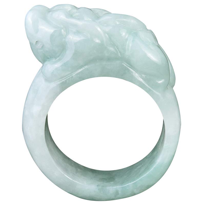 Hand-Carved Natural Green Jade Pixiu Artisan Band Ring