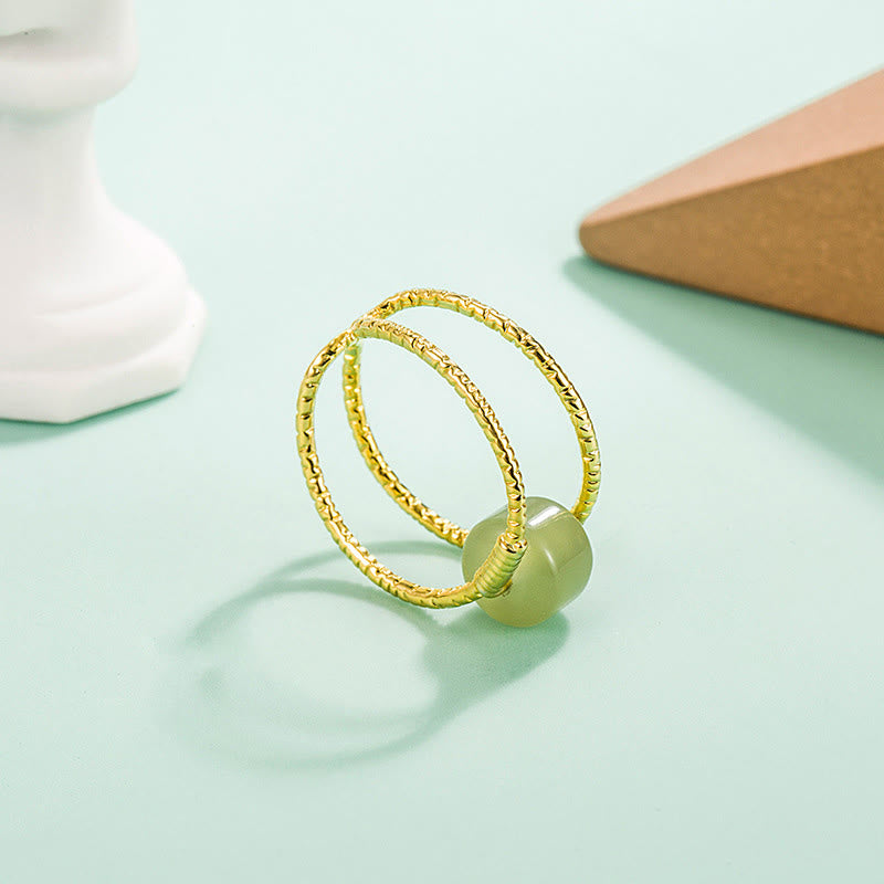 Round Jade Pearl Bead Double Layer Copper Luck Adjustable Ring