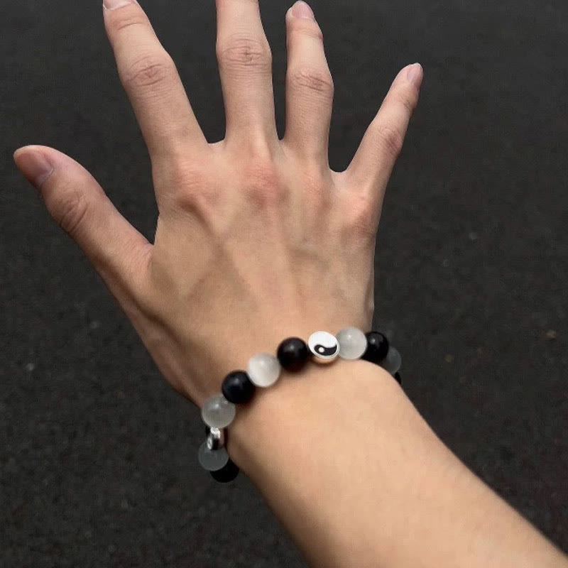 Black Obsidian Cat's Eye Yin Yang Bracelet for Energetic Balance and Inner Fortitude