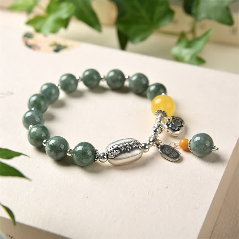 925 Sterling Silver Cyan Jade and Amber Success Bracelet