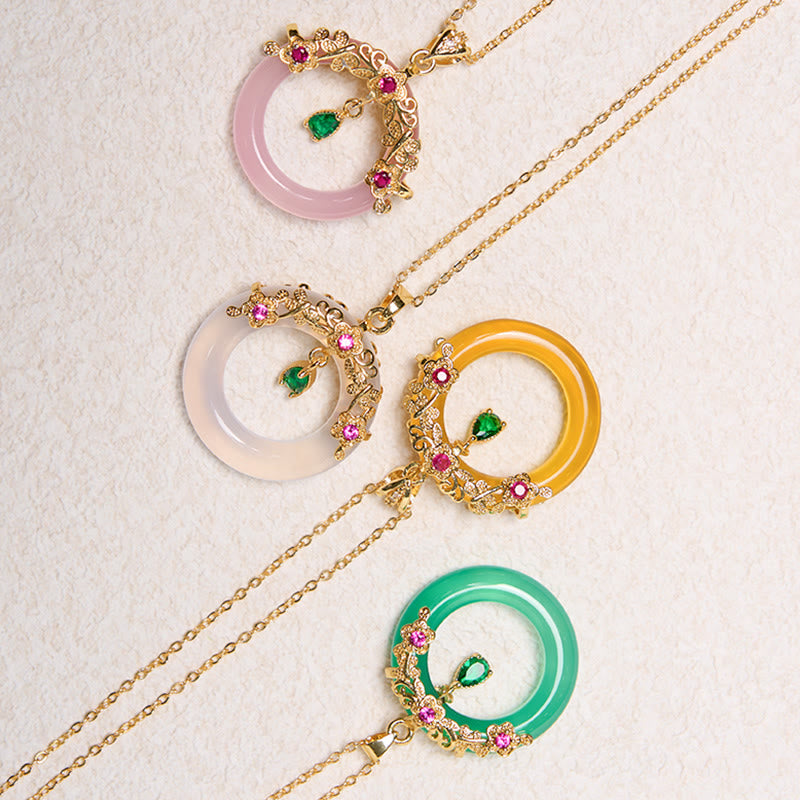 Green Chalcedony Peace Buckle Design Strength Necklace Pendant