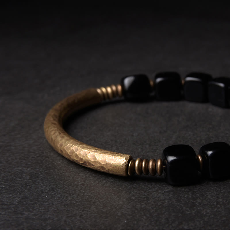 Black Obsidian Crystal Copper Strength Couple Bracelet
