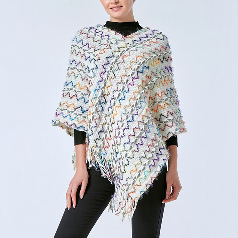 Tibetan Colorful Striped Shawl Tassels Pullover Winter Cozy Travel Scarf Wrap