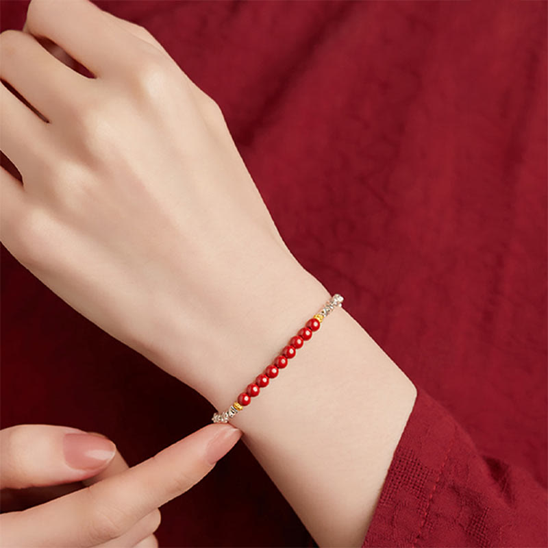 925 Sterling Silver Cinnabar Fu Character Blessing Bracelet