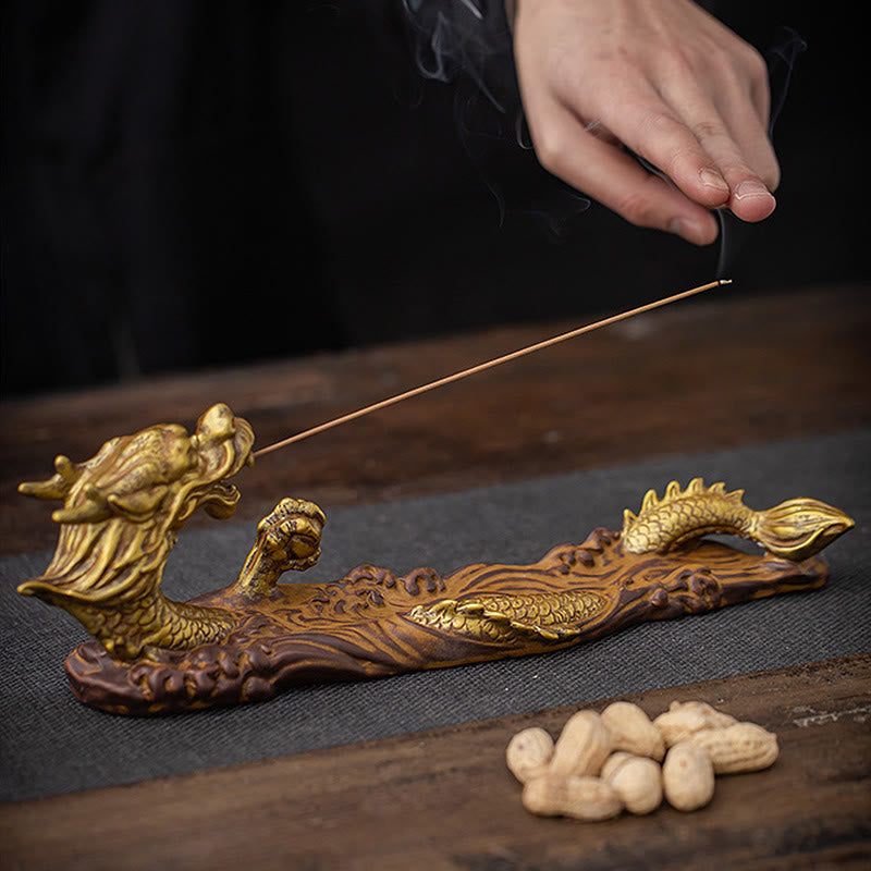 Hand-Finished Dragon Motif Ceramic Stick Incense Burner