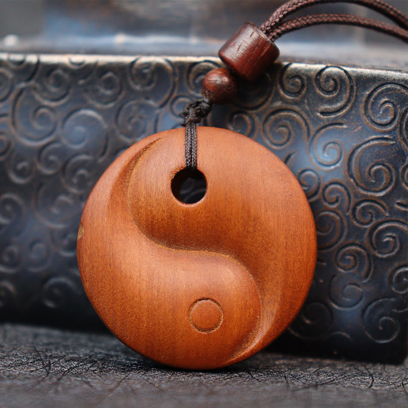 Lightning Struck Jujube Wood Yin Yang Luck Protection Necklace Pendant