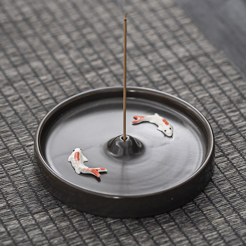 Hand-Painted Koi Fish Ceramic Stick Incense Burner