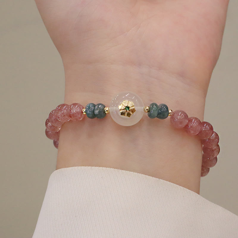 Natural Strawberry Quartz Chalcedony Jade Healing Bracelet