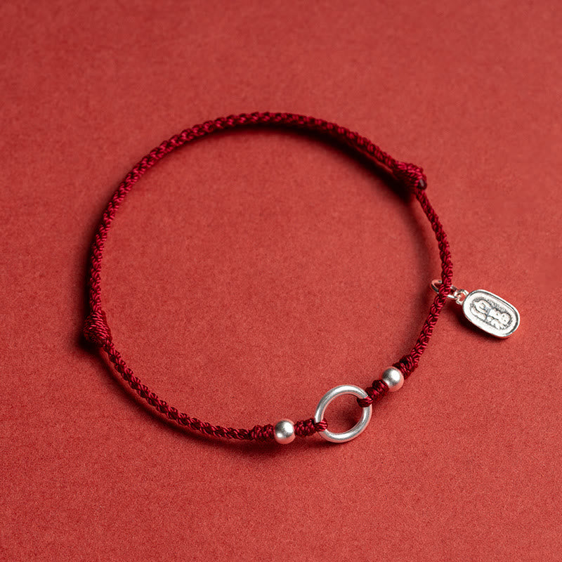 925 Sterling Silver Ping An Kou Lotus Red String Bracelet with Peace and Joy Charms