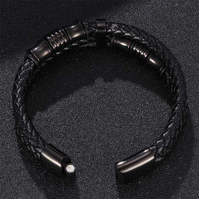 Minimalist Layered Braided Leather & Titanium Steel Bracelet