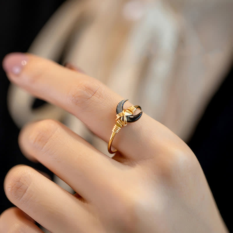 Natural Tridacna Stone Moon 14K Gold Blessing Ring