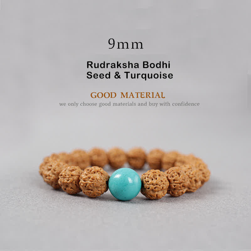 Tibet Rudraksha Bodhi Seed Dzi Bead Amber Turquoise Wealth Bracelet