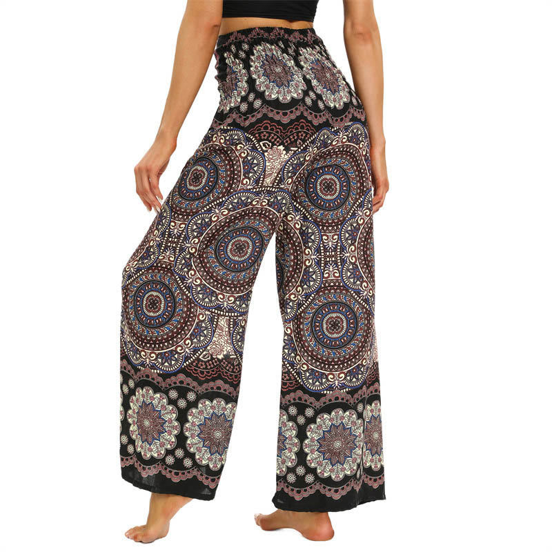 Boho Mandala Print Lace-up Wide Leg Pants Women's Yoga Pants