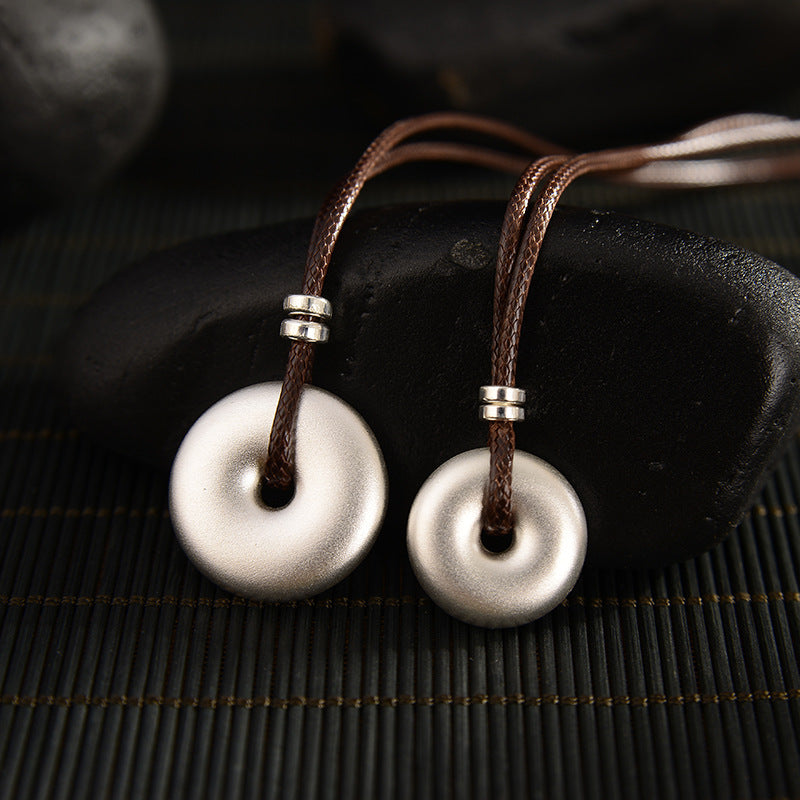 999 Sterling Silver Round Peace Buckle Protection Necklace Pendant