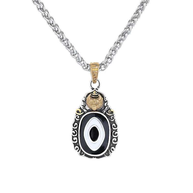 Tibet Dzi Bead Garuda Pattern Copper Metal Wealth Necklace Pendant