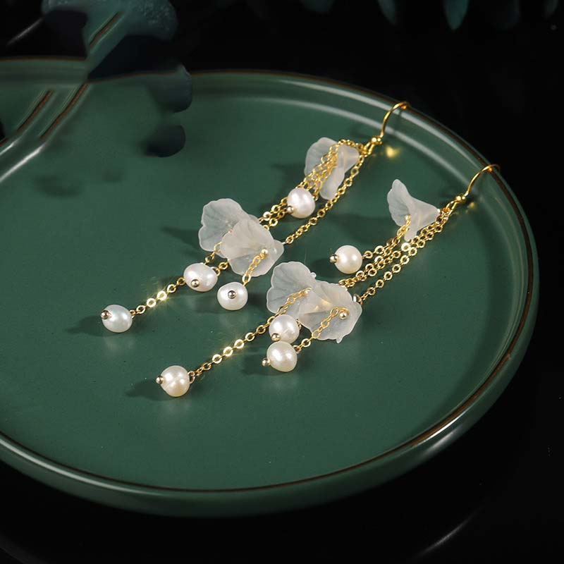 Pearl Flower Petals Luck Drop Earrings