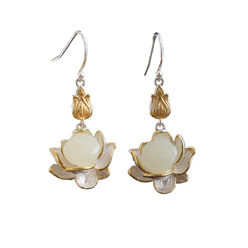White Jade Protection Harmony Drop Earrings
