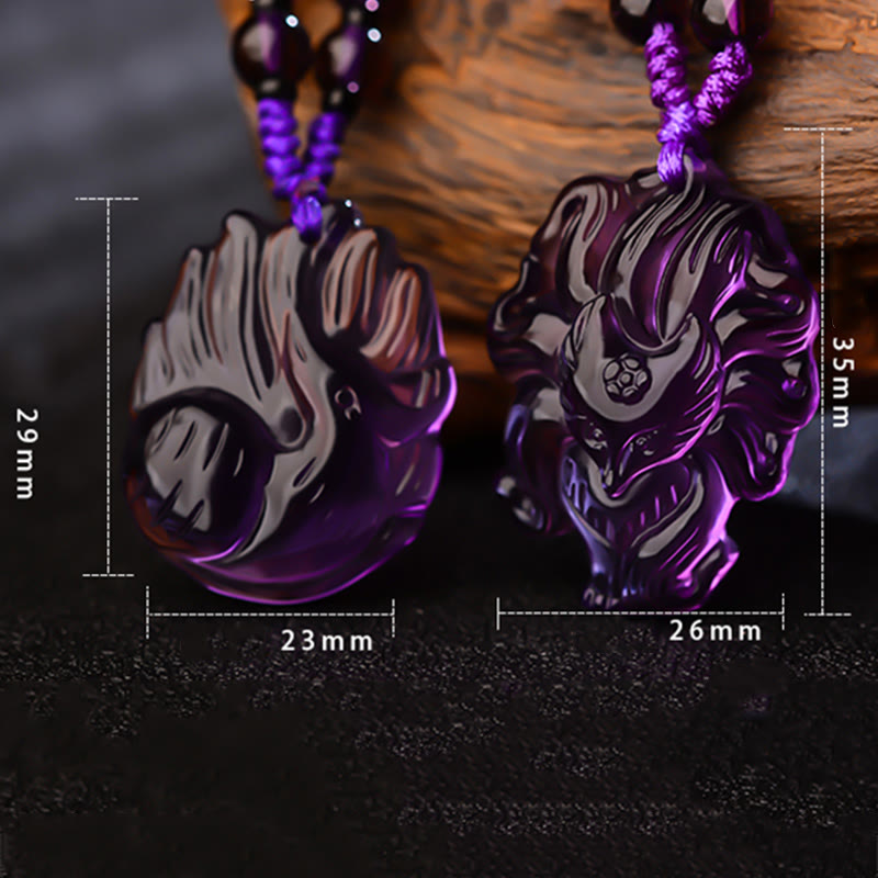 Natural Amethyst White Crystal Citrine Nine Tailed Fox Luck Necklace Pendant