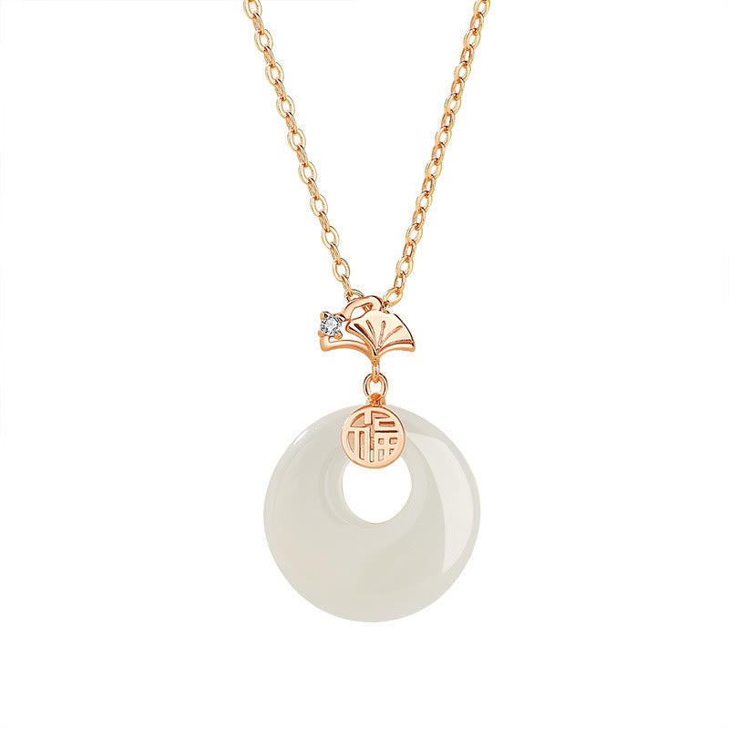 925 Sterling Silver Ginkgo Leaf Butterfly Rose Chalcedony Hetian Jade Peace Buckle Fu Character Harmony Necklace Pendant