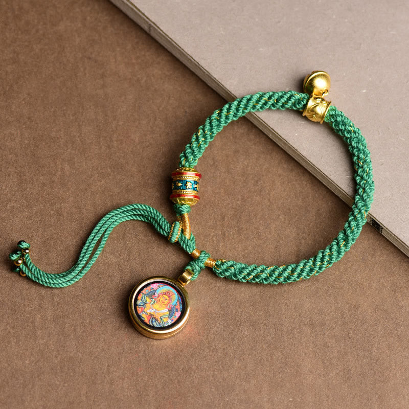 Tibetan Five God Of Wealth Thangka Luck Prayer Wheel Bell Braid String Bracelet