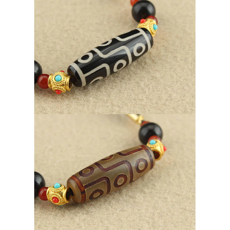 Tibetan Nine-Eye Dzi Bead Protection Blessings String Necklace Pendant