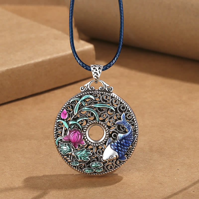 Koi Fish Lotus Peace Buckle Fu Character Wealth Luck Necklace Pendant
