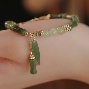 Jade Bamboo Leaf and Lily of the Valley Adjustable Patterned Bracelet