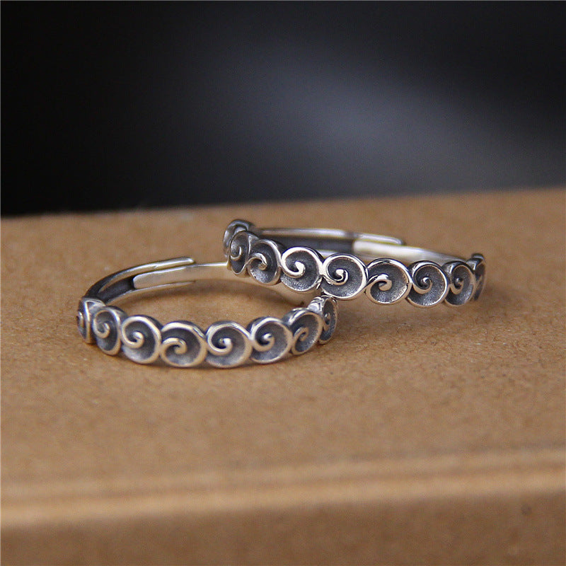 925 Sterling Silver Auspicious Clouds Engraved Ring