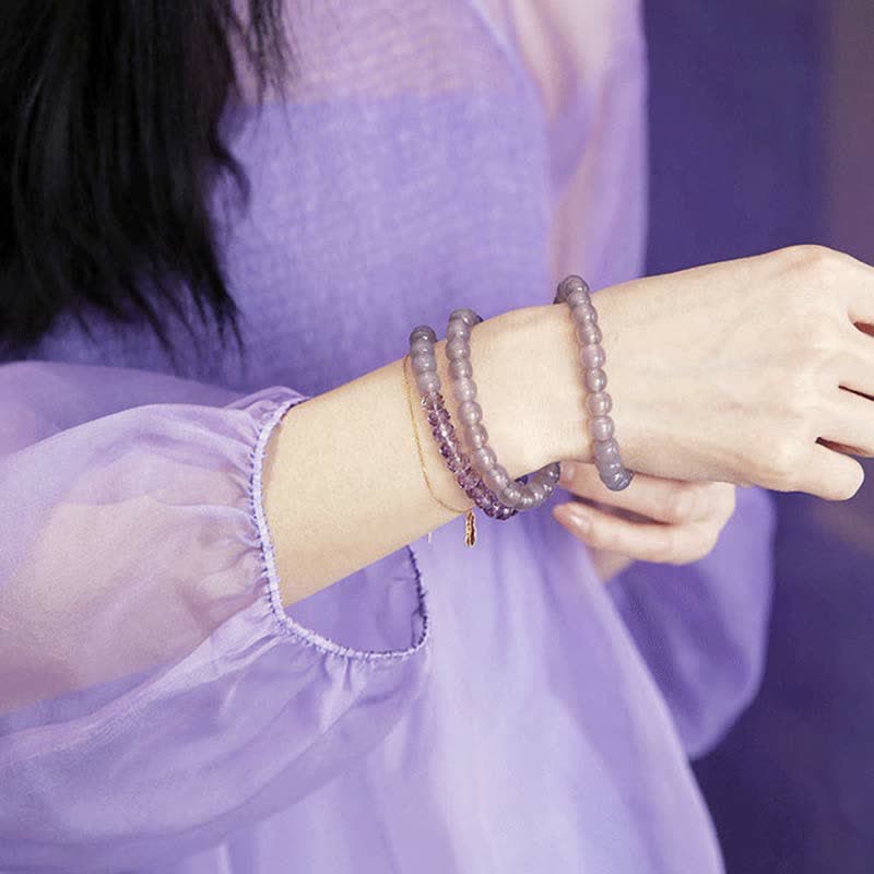 Natural Amethyst and Agate Crystal Beaded Meditation Bracelet
