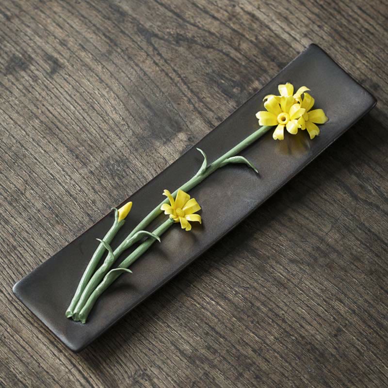 Zeniora Ceramic Incense Burner with Peony & Lotus Motifs for Mindful Ambiance