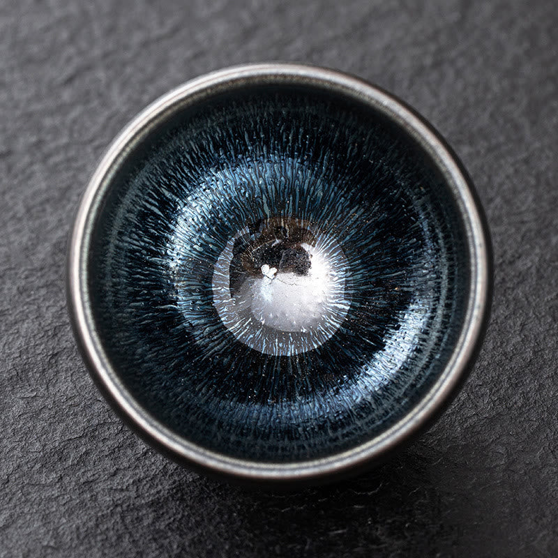 Vintage Chinese Silver Blue Jianzhan Kiln Change Porcelain Teacup Kung Fu Tea Cup