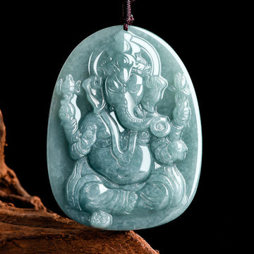 Natural Jade Ganesh Ganpati Elephant Protection Amulet Necklace Pendant