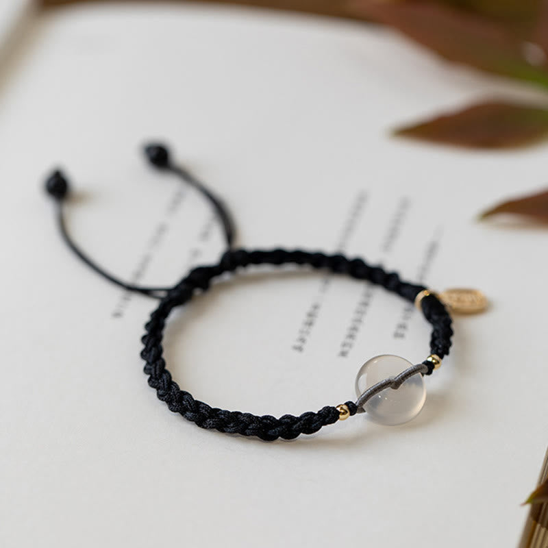Minimalist Chalcedony Round Ping An Kou Peace Buckle Braided String Bracelet