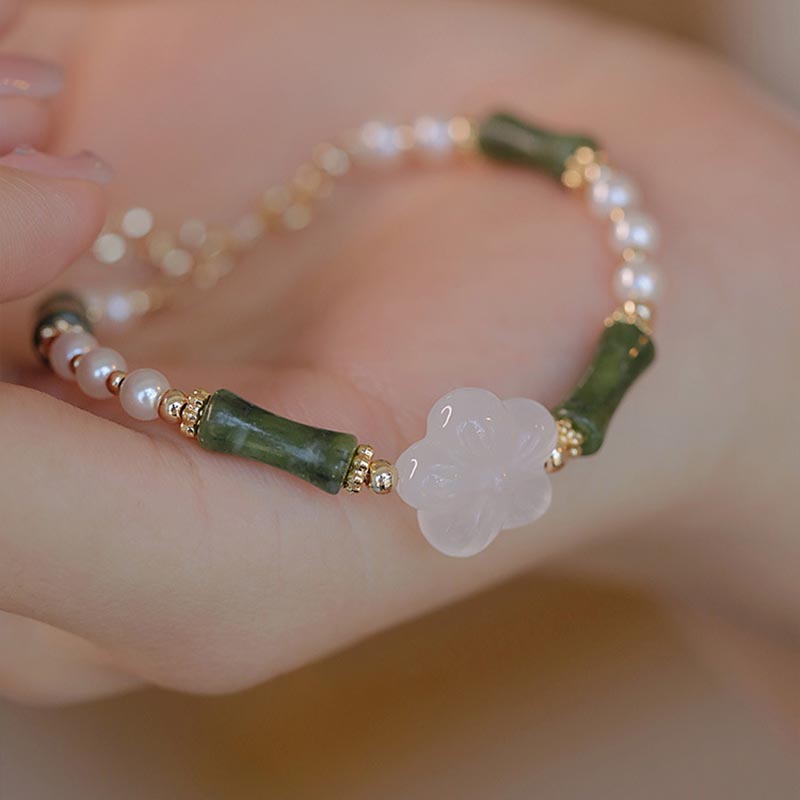 Peridot Bamboo Flower Agate Pearl Peace Bracelet