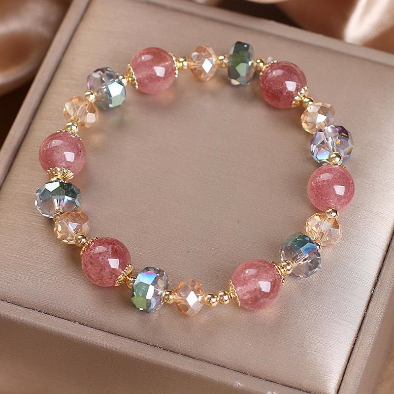 Natural Strawberry Quartz and Multi-color Crystal Positive Energy Bracelet