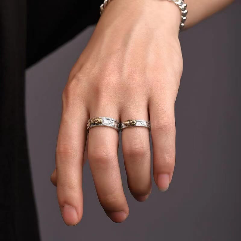 Om Mani Padme Hum & Heart Sutra Copper Pixiu Couple Ring