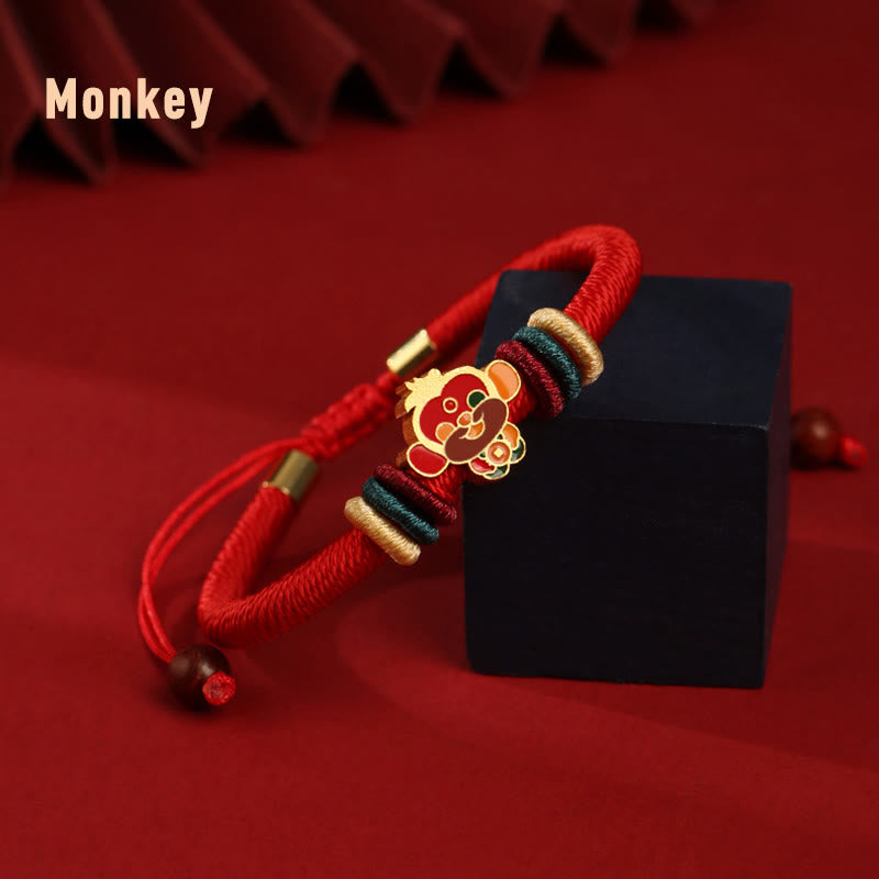 Handmade 925 Sterling Silver Year of the Dragon Cute Chinese Zodiac Luck Braided Red Bracelet