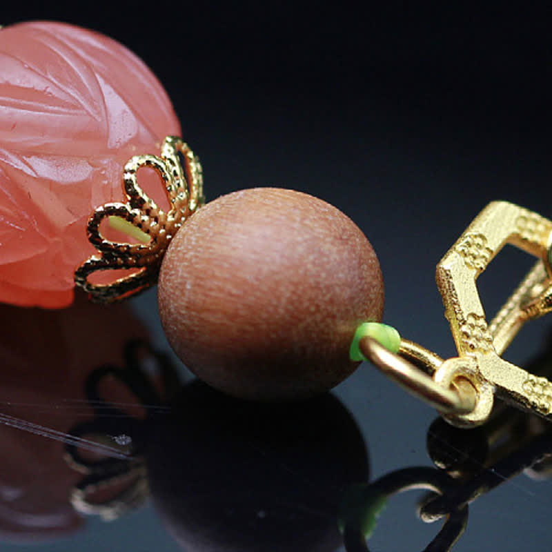 Natural Hetian Jade and Amber Lotus Beaded Red Agate Energy Bracelet
