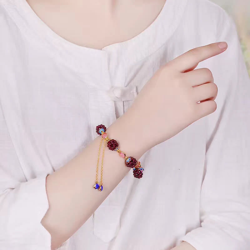 Tibetan-Inspired Handmade Garnet and Amethyst Beaded Bracelet
