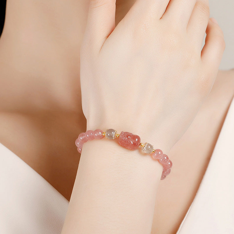 Handmade Natural Gemstone Pixiu Elastic Bracelet for Mindful Intentions