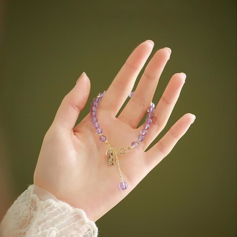 Natural Amethyst Crystal Gemstone Beaded Bracelet for Inner Peace