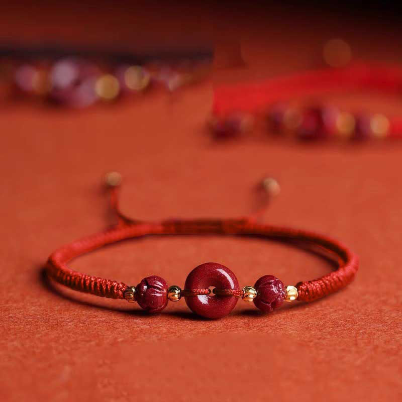 Handmade Cinnabar Peace Buckle Lotus Calm Blessing Braided Rope Bracelet