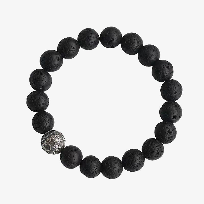 Textured Copper Fish Scale and Volcanic Lava Stone Beaded Bracelet
