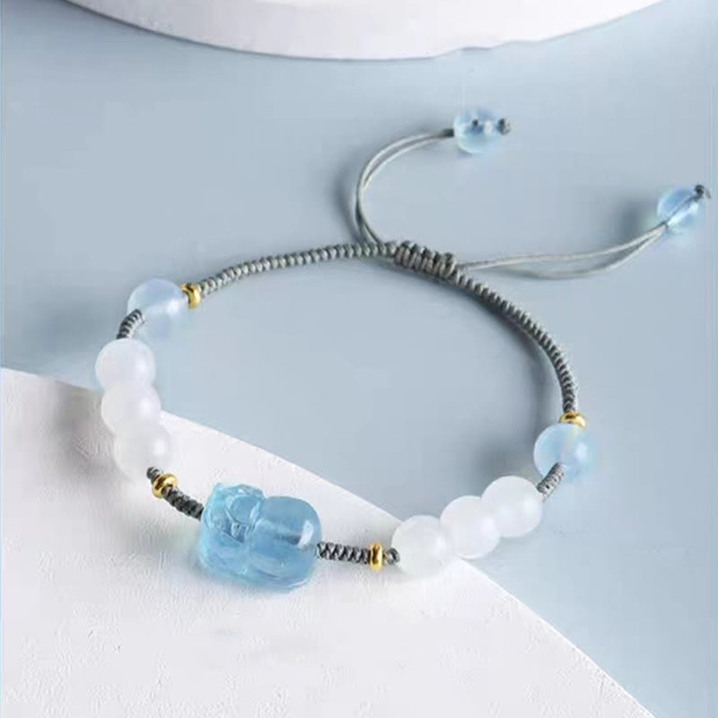 Natural Aquamarine PiXiu Hetian White Jade Healing Bracelet