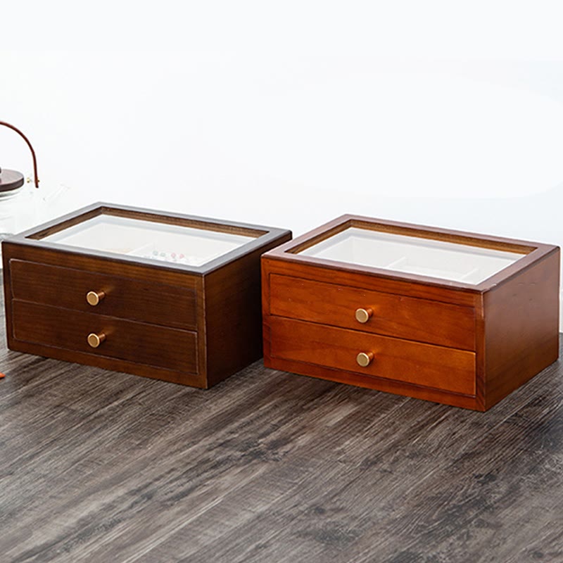 Retro Handcrafted Solid Wood Multi-Layer Jewelry Storage Box with Drawer